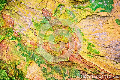 Colourful sedimentary rocks formed by the accumulation of sediments â€“ natural rock layers backgrounds, patterns and textures - Stock Photo